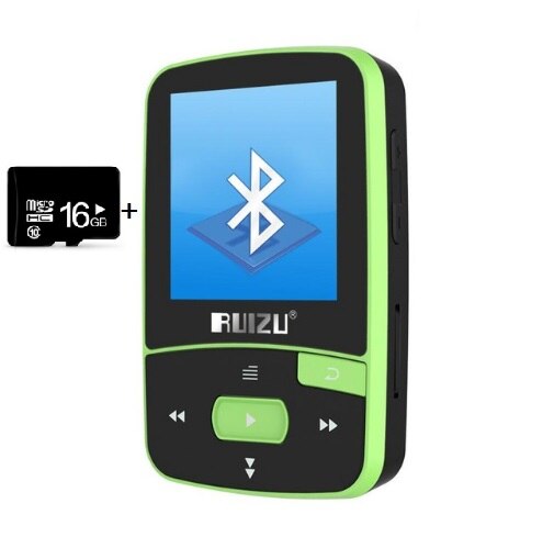 Ruizu X50 Sport mini clip mp3 player with fm tf card slot music player: green with 16gb