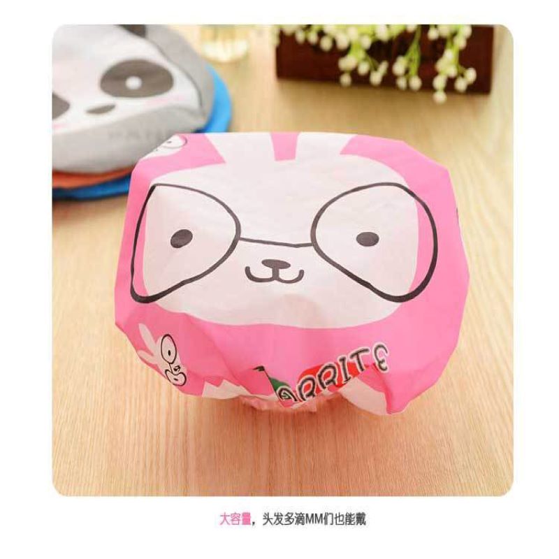 Cute cartoon shower bath cap women hat for baths and saunas lace elastic band cap spa cap women kids hair protective cap