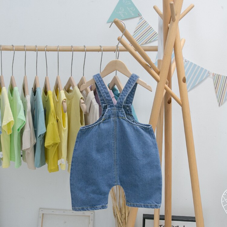 Baby kinderen overalls shorts casual koreaanse meisjes jumpsuit 1 2 3 4 5 jaar peuter jongens denim shorts grote zakken kind jeans