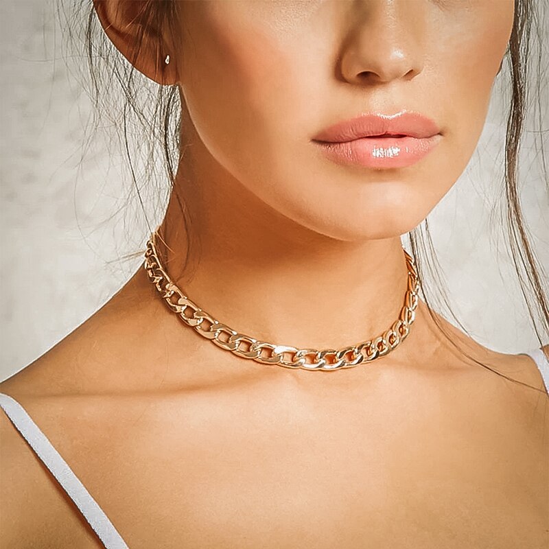 Punk Miami Cuban Choker Necklace Collar Statement Hip Hop Big Chunky Aluminum Gold Color Thick Chain Necklace Women Jewelry