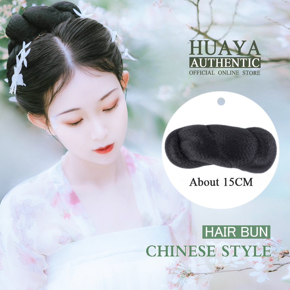 HUAYA – Extensions de perruque, postiche de cheveux chinois ancien, haute corne de bœuf noir, coiffure classique, couronne, tresses, Chignon: FG-01