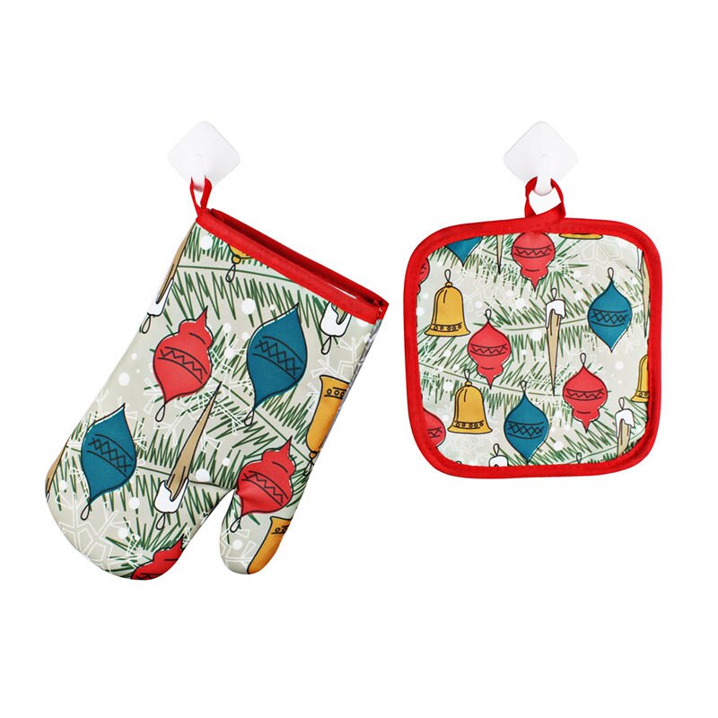 2Pcs/Set Oven Mitts Baking Anti Gloves Non-Slip Cotton Microwave Insulation Mat Christmas Decoration Baking Kitchen Tool: A