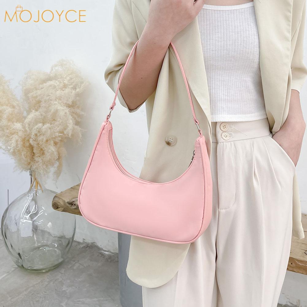 Mode Vrouwen Pure Kleur Schouder Onderarm Zwervers Zakken Casual Dames Rits Kleine Portemonnee Top-Handvat Handtas