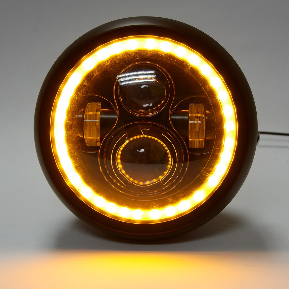 7,5 zoll LED Scheinwerfer mit Heiligenschein Ring Bernstein Blinker Für Harley Honda Cafe Rennfahrer Bobber 7.5 "LED Motorräder scheinwerfer