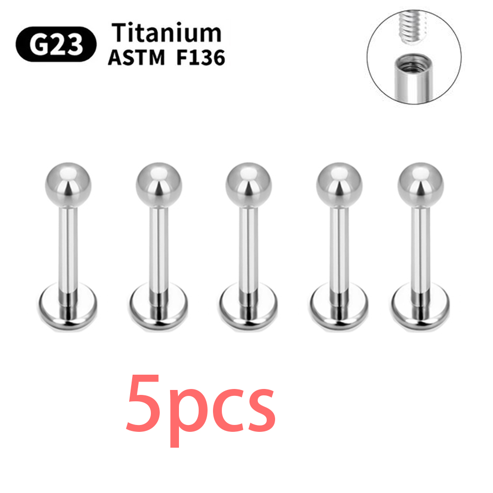 5/50 Uds G23 Ttianium Piercing Labret labio Stud 16G hilo interno pendiente oreja Nasal clavo Tragus cartílago hélice Daith cuerpo