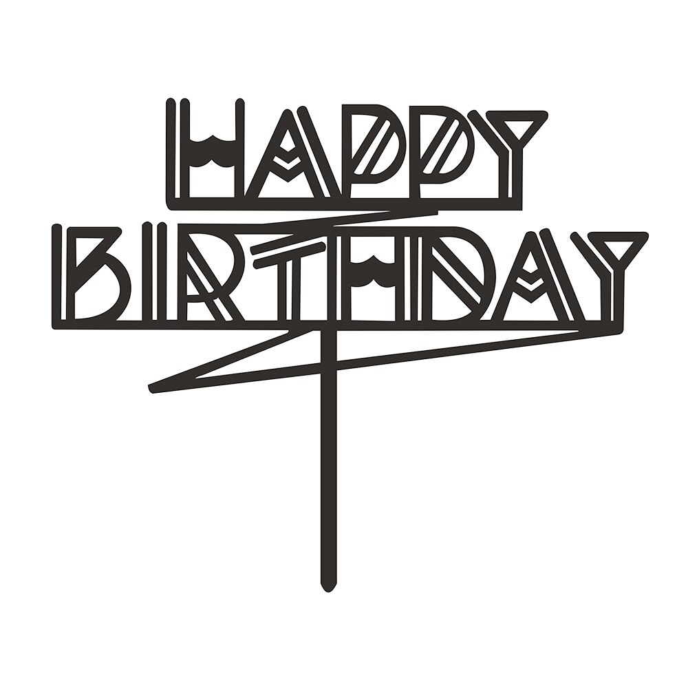 Fargede blomster gratulerer med dagen kake topper gylden akryl bursdagsfest dessert dekorasjon for dusj bakevarer: Svart