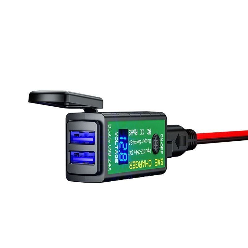 Motorrad-doppel-usb-ladegerät ( 2.4ax sae-auf-usb-adapter) mit voltmeter und ein-/ausschalter ( q81f stück)