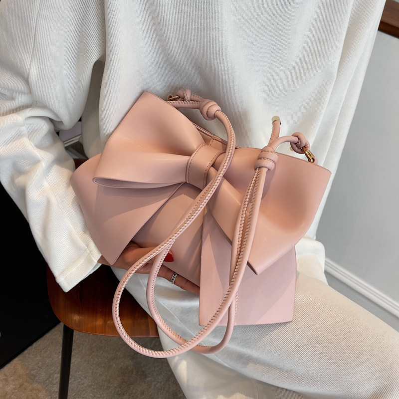 Texture Bow Small Bag Women&#39;s Bag 2022 Personality Simple Shoulder Underarm Bag All-match Messenger Bag: Roze