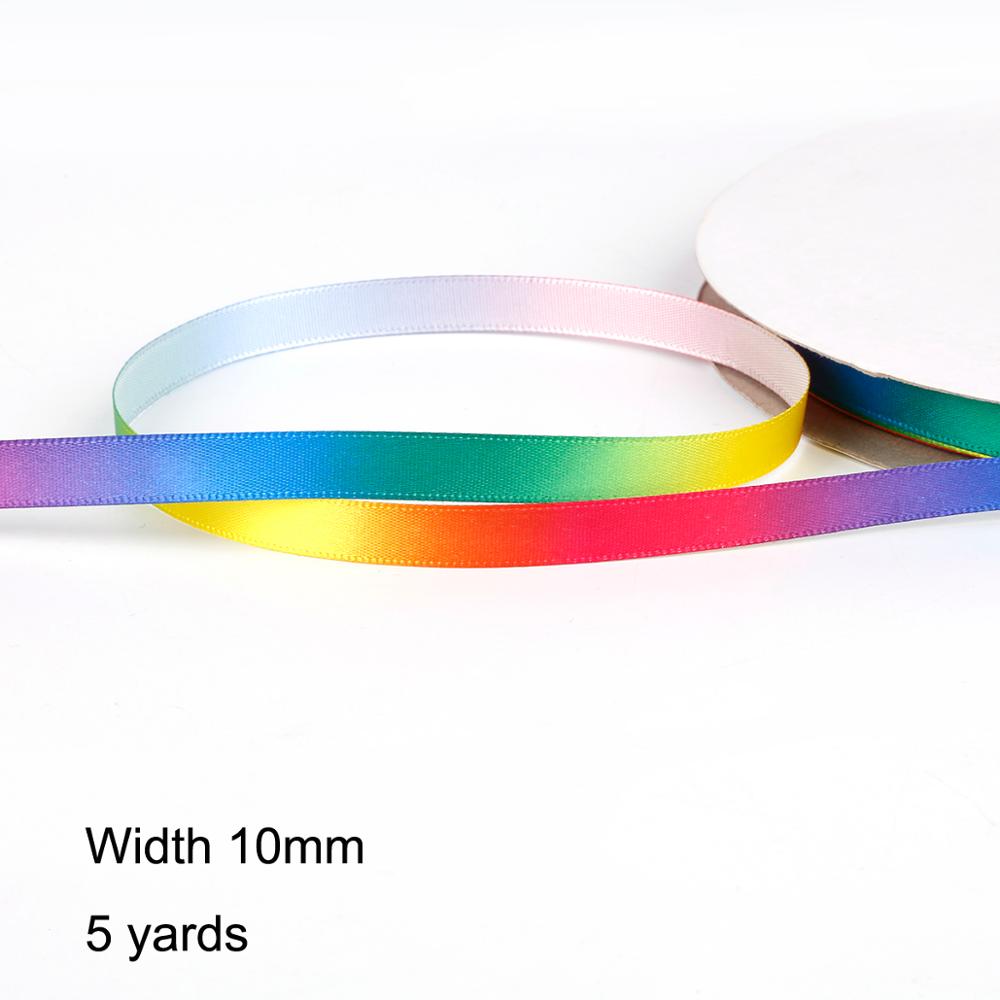 5Yards/lot Satin Double-sided Rainbow ribbons Wrapping DIY handmade Christmas Year/wedding /Party Decoration: 10mm