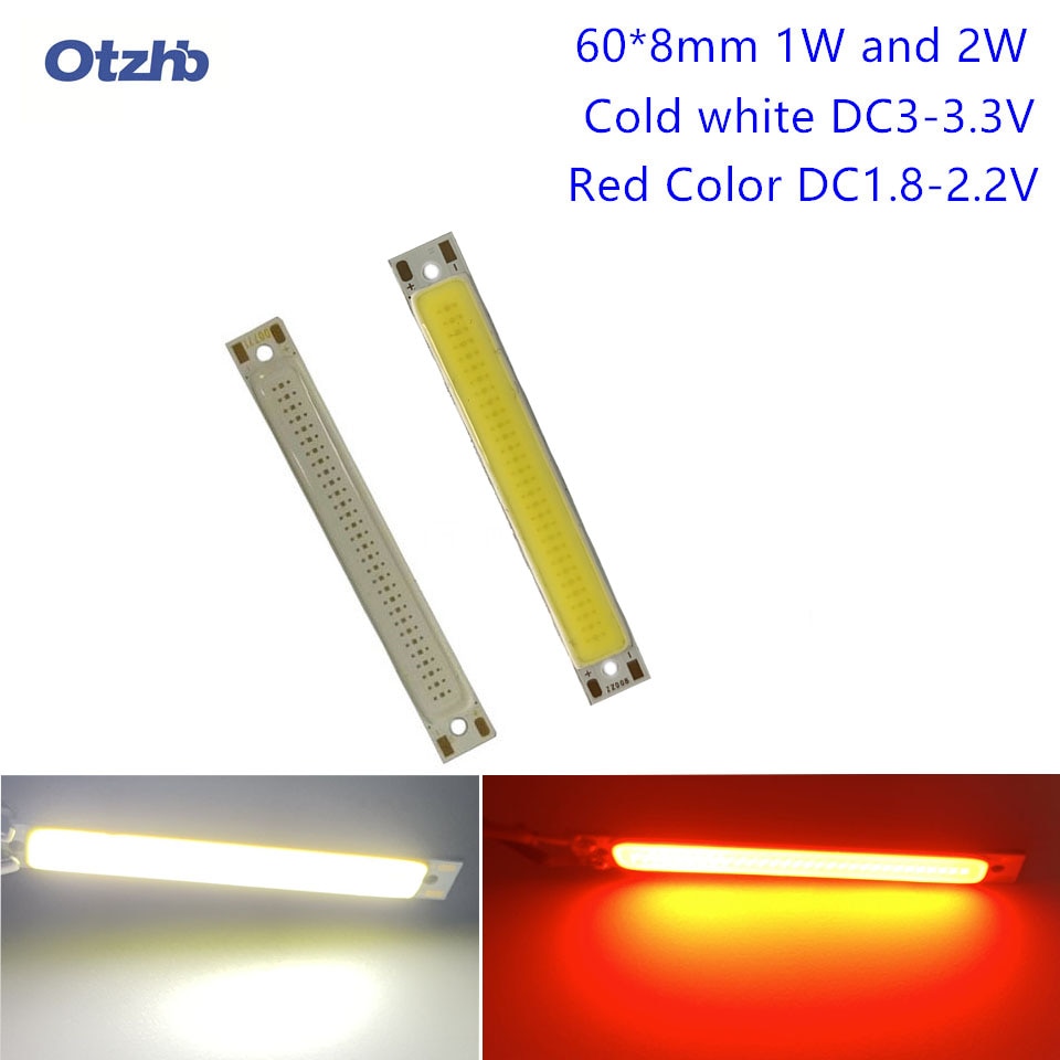 Bombilla LED COB de 20 piezas de 2V /3V, Chip de 3,7 V a bordo de 60MM, Blanco cálido, azul, rojo, 3W, iluminación LED para lámparas de trabajo COB DIY