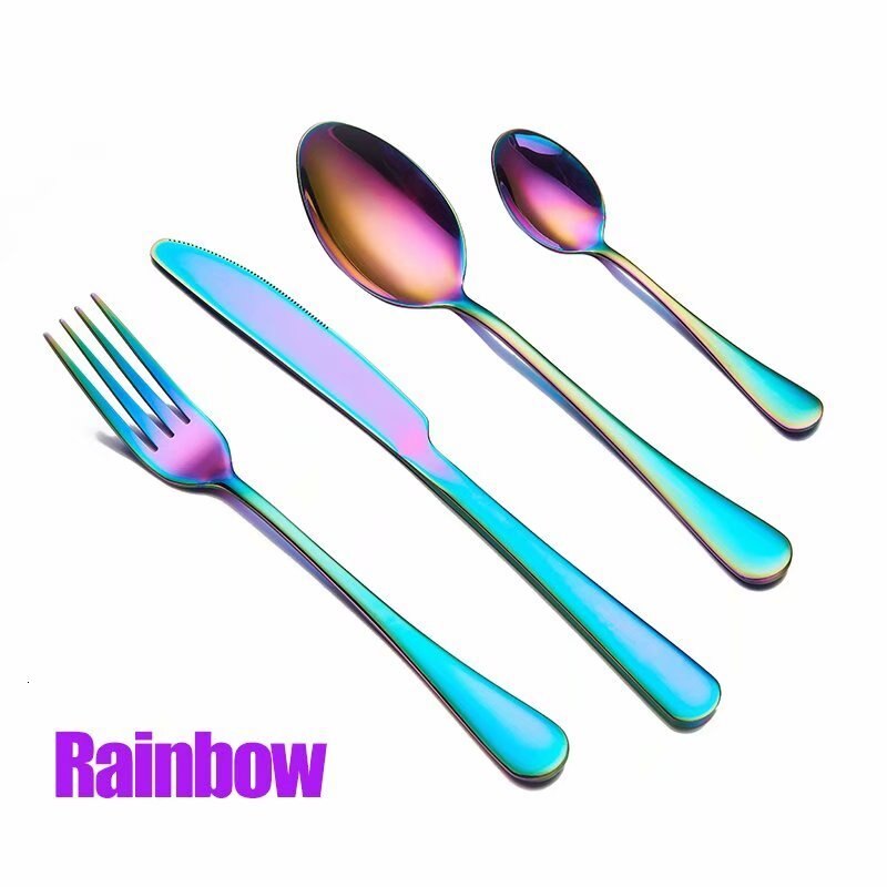 Spklifey Zwarte Bestek Set 16 Pcs Roestvrij Staal Servies Servies Zilverwerk Sets Diner Mes En Vork Diner Set: rainbow 4 sets