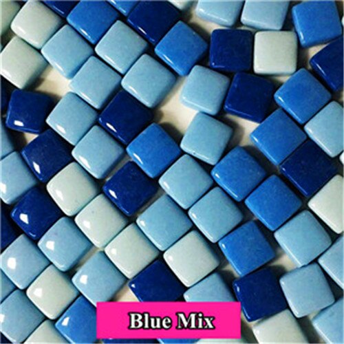 125pcs(Approx. 250g/8.82oz) Jade Mosaic Tiles 1.1*1.1*0.4cm Square Mosaic Stones DIY Mosaic Craft Materials Mix Color: Blue Mix