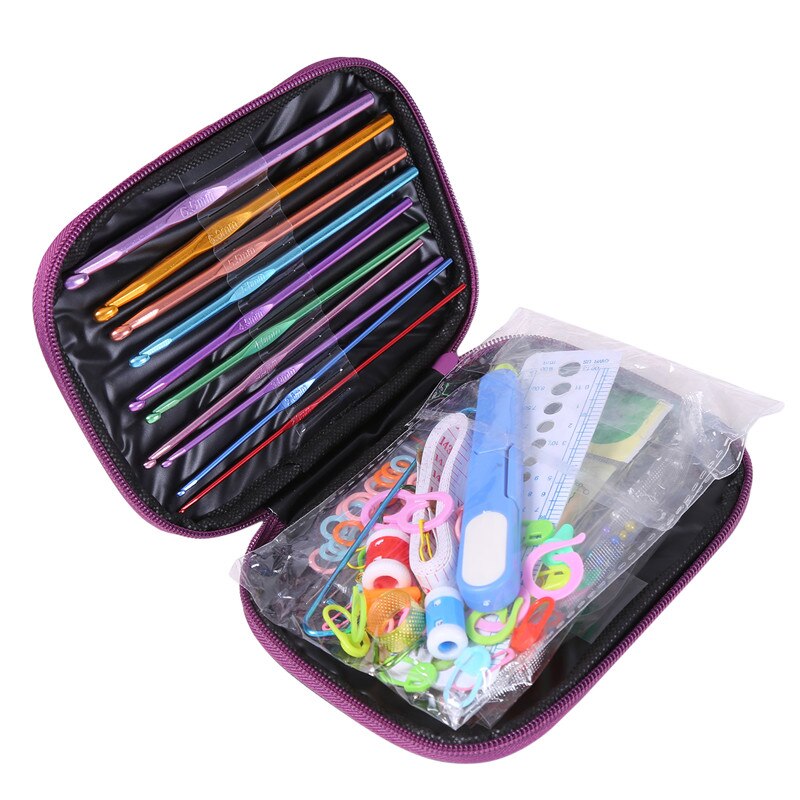 100-herramienta para tejer conjunto de aluminio conjunto de ganchos de ganchillo hilado utensilios para costura con aguja Kit fácil para llevar a casa el producto textil