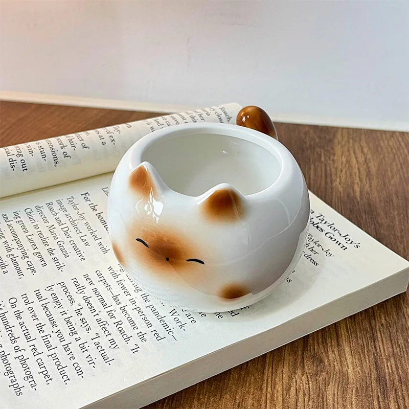 Taza de gato siamés, taza de cerámica de dibujos animados con tapa, cuchara, taza de agua, taza para pareja, divertido para cumpleaños de amigos: Verde