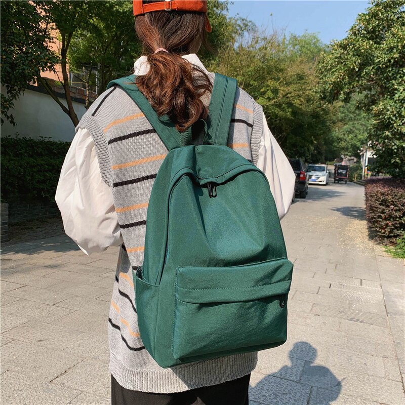 Hocodo kvindelig nylon rygsæk ensfarvet skuldertaske til teenagepige skoletaske kvinder rygsæk enkel rejse pakke mochilas