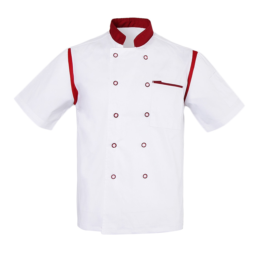 Premier kokkejakke med korte ærmer uniform og knap til kvinde mand