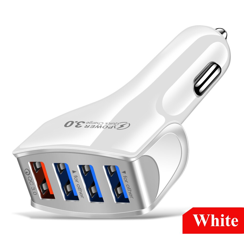 Usb-autoladegerät mit 4 anschlüssen,  qc 3.0 zigarettenanzünder-adapter 3.1a kompatibel mit iphone 13 pro, xr, xs max , 12 und 11 ipad galaxy: Weißes autoladegerät