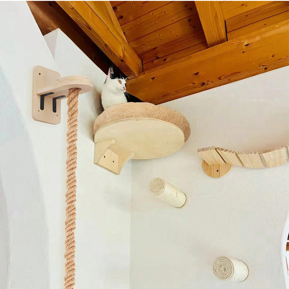 An der Wand montiertes Katzenkratzseil, Jute-Katzen-Kletterregale, springende Plattform und Pedal für Katzen, schlafende Katzenmöbel, Haustierspielzeug