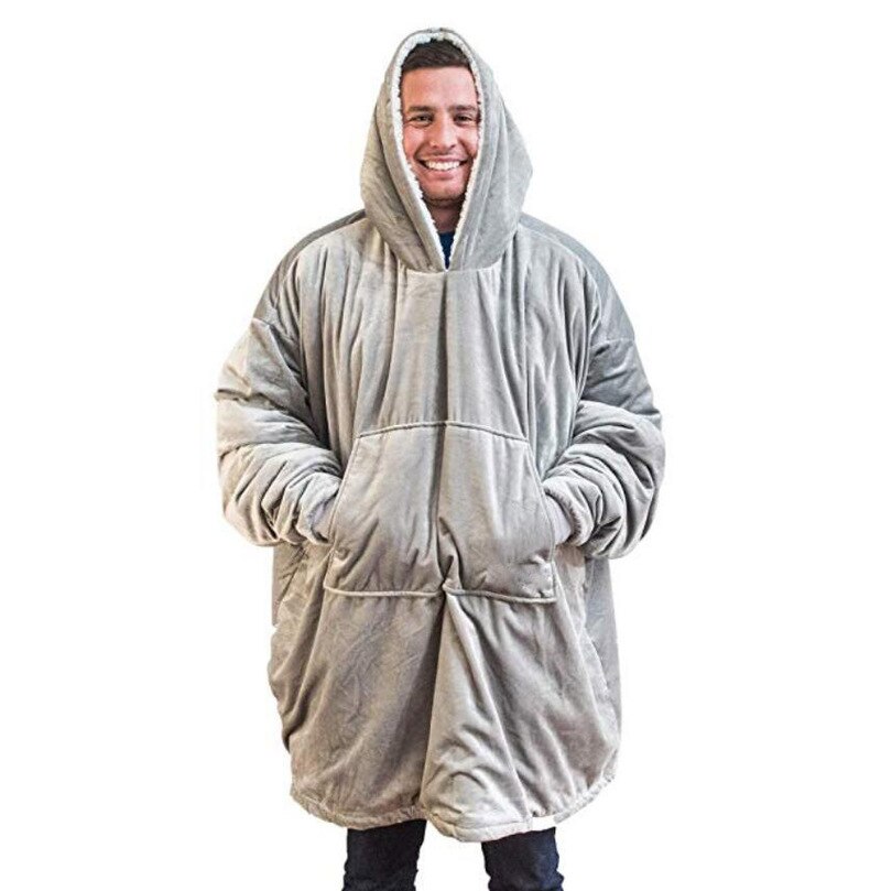 Fleece tæppe med ærmer udendørs hætte lommetæpper varm blød hættetrøje skrå morgenkåbe badekåbe sweatshirt pullover
