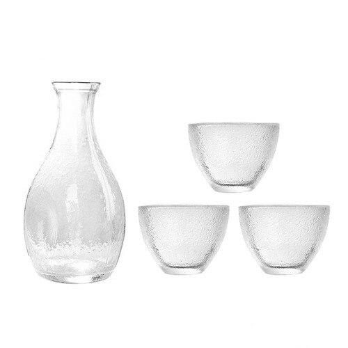 Japanese Sake Bottle Set Transparent Glass Sake Bottle Small Cup Sake Fruit Wine Plum Small Sake Cup Frosted Cup: E