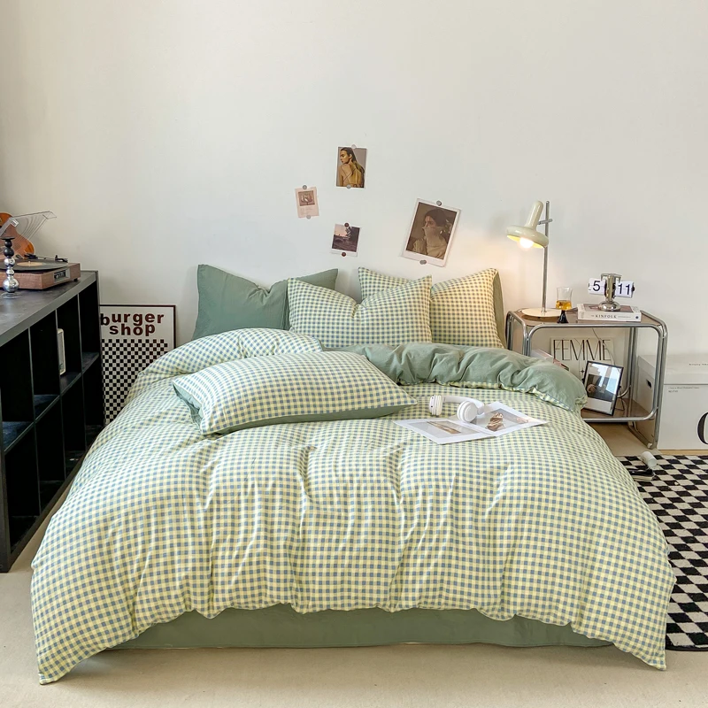 Housse de couette respectueuse de la peau, 4 pièces, housse de couette de Style écossais, housse de lit Double face, Wojельное белье, housse de couette pour la maison