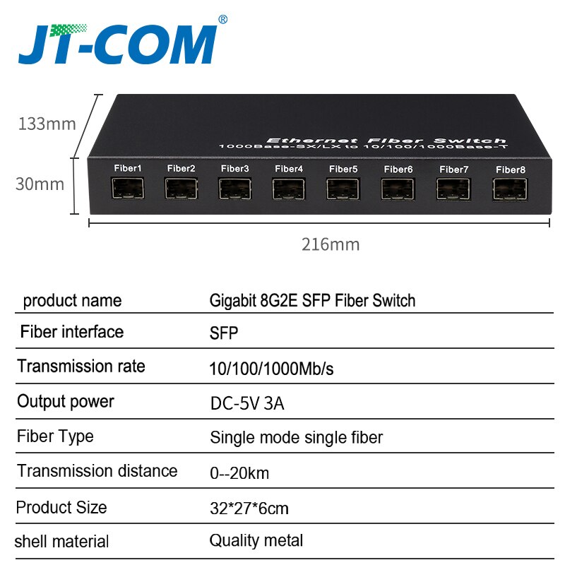 Di Rete Gigabit SFP interruttore in Fibra 1000Mbps SFP media convertitore 8 SFP in Fibra di Porta e 2 RJ45 Porta 8G2E in Fibra di interruttore Ethernet