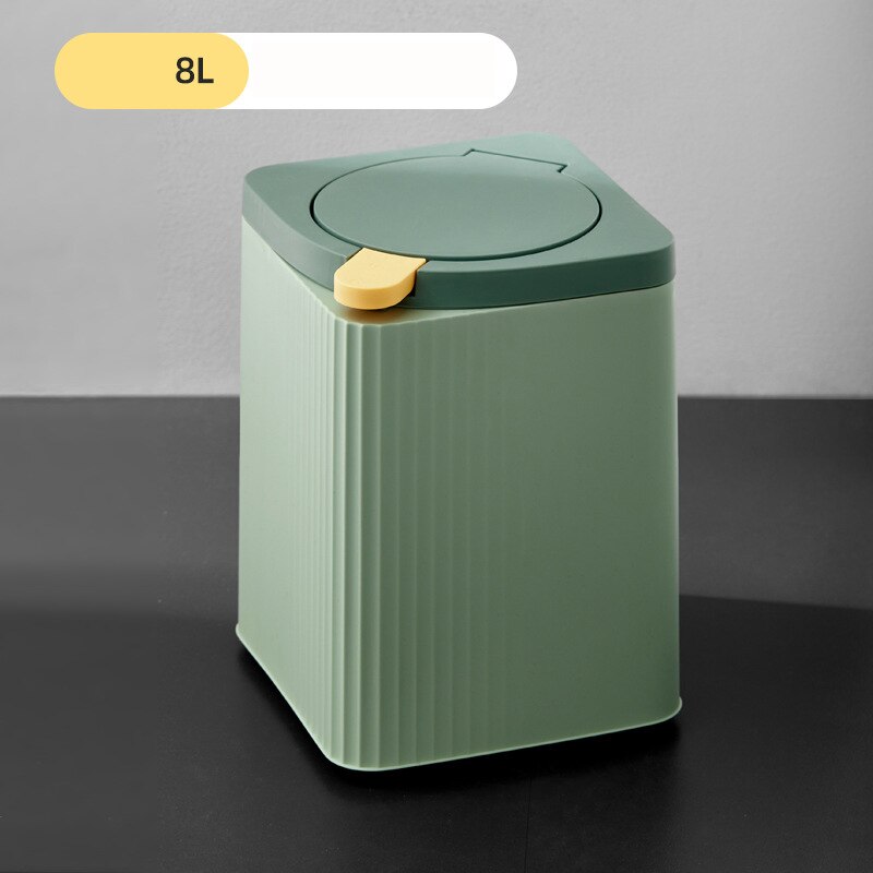 2.5/8L Garbage Bin Trash Can with Lid Double Barrel Kitchen Garbage Basket Bathroom Home Waste Bins Wastebins Paper Basket Cube: Green8L