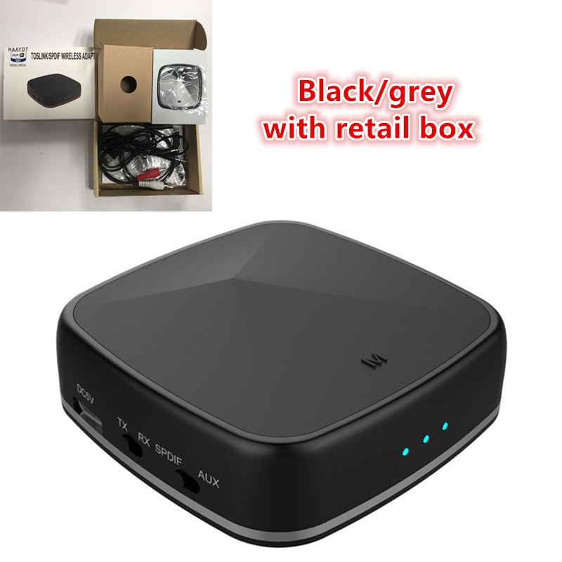HAAYOT Bluetooth 5.0 Audio Adapter - CSR8675 Transmitter Receiver - AptX HD Low Latency - Optical SPDIF/3.5mm AUX: Black Grey With Box