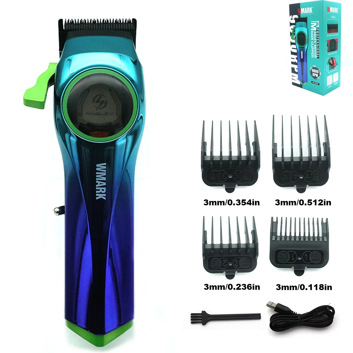 Wmark 9009 hårklippemaskin til menn, s 9000 o/min, magnetisk motor, dlc-blad, hårklipper i metall, hårtrimmer: Lilla