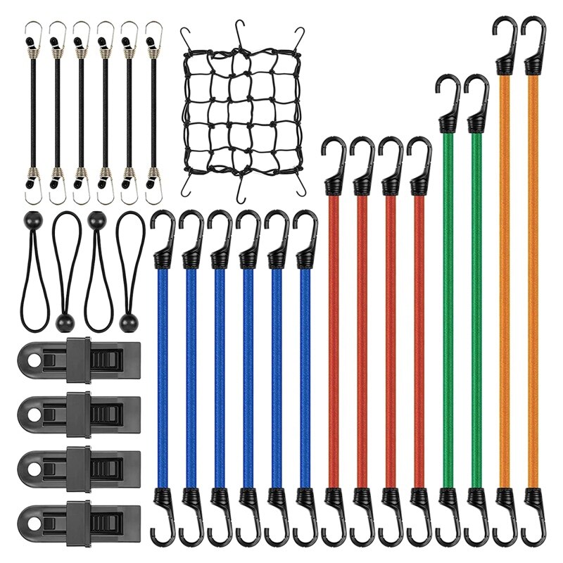 30Pcs Elastische Bungee Koorden Met Haken, Touw Bagage Verpakking Riem, bagagenet Voor Motorcycle Bike Travel Camping Wandelen: Default Title