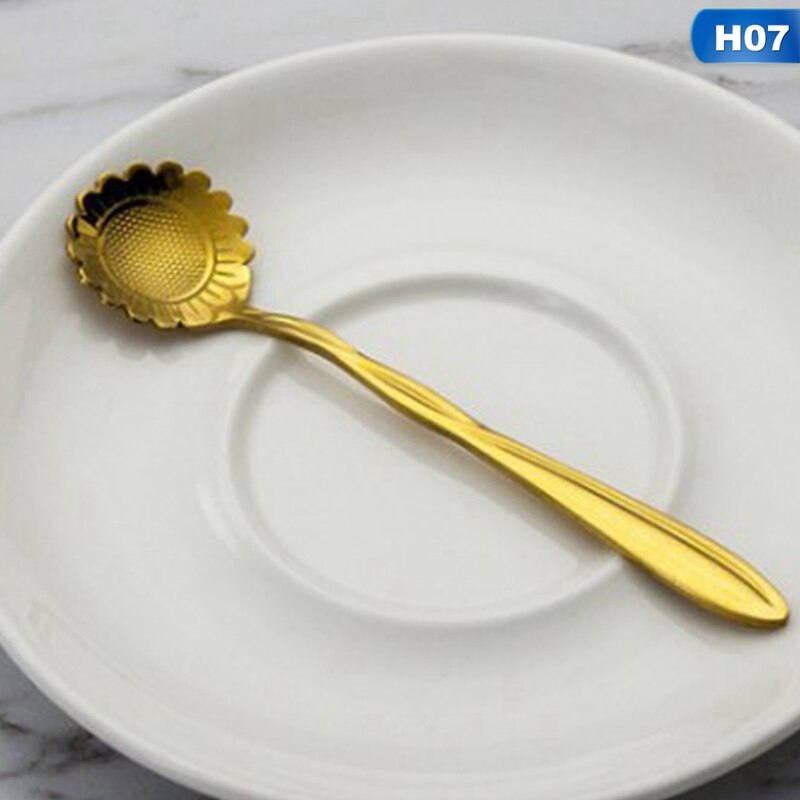 Tableware Coffee Stirring Spoon Ceramic Handle Flower Scoop Stainless Steel Gold Plated Cherry Rose Spoons Kitchen Tools: H07
