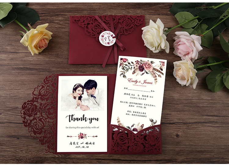 30pcs/lot Wedding Invitation Cards 180*120mm Tri-fold Inviation 30+ Colors Pearly Paper 100% Customzied Card