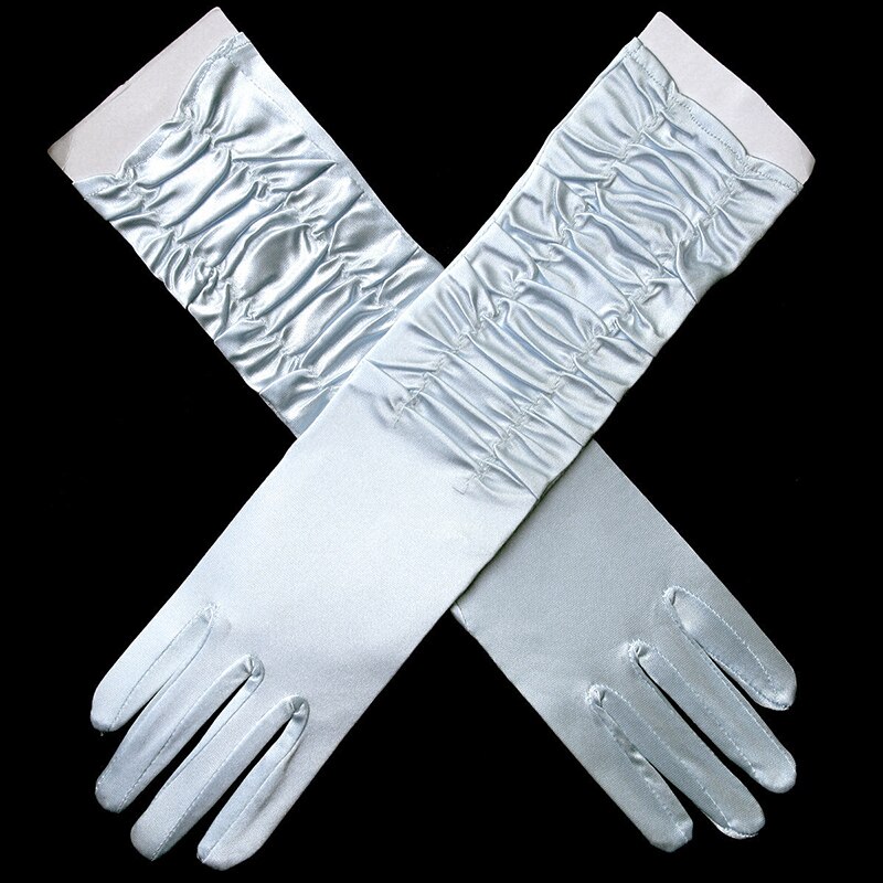 Gants longs en Satin extensible pour adulte, noir, blanc, rouge, gris, peau opéra/coude/poignet, Costume assorti pour femme: Argent