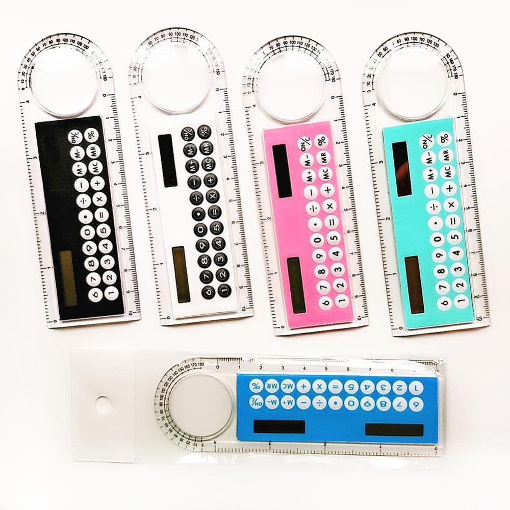 Mini Calculadora con lupa Solar, Calculadora multifunción, 10cm, 5 suministros, regla, oficina, colores ultrafinos, escuela, S0F3, 1 Uds.