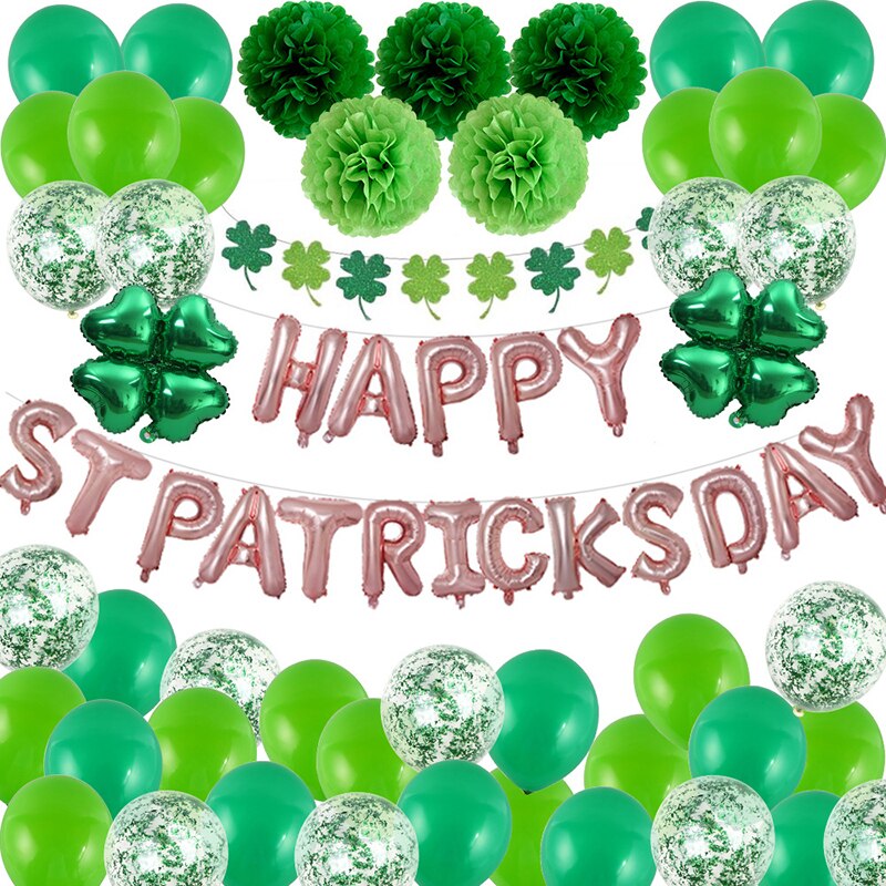 Lucky Shamrock Banner for Irish Festival St.Patrick's Day Party Decorations Happy St. Patrick 's Day Letter Shamrock Balloons: Pink