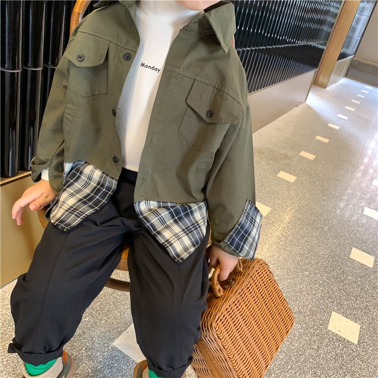 Kinderen Stiksels Shirt Jasje Herfst Jongens En Meisjes Lange Mouwen Casual Plaid Casual Blouses Peuter Kids Katoenen Kleding