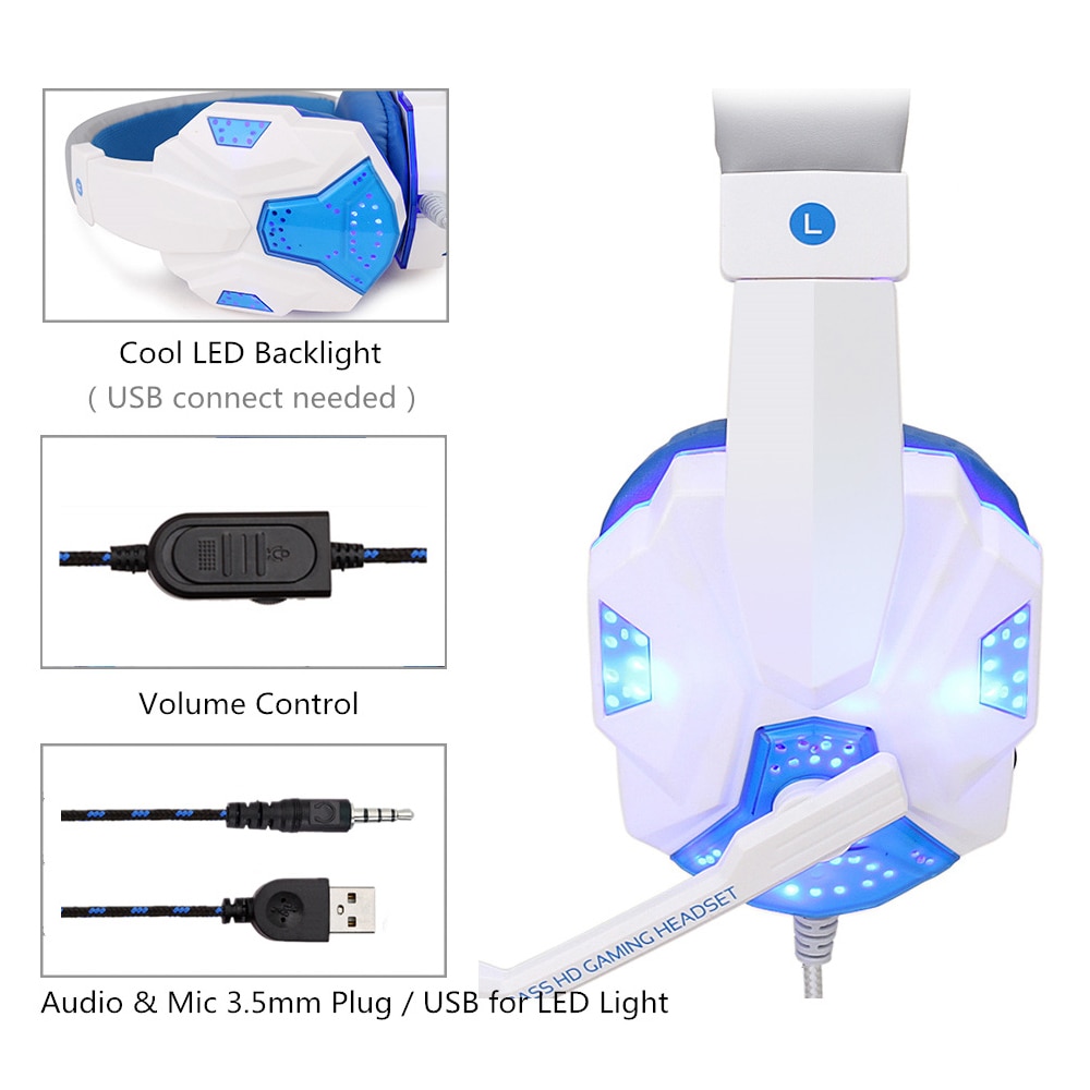 2.2m Gaming Headset Stereo Surround Earphone Noise Cancelling With Light Mic Deep Bass Headphones For PS4 Laptop Gamer