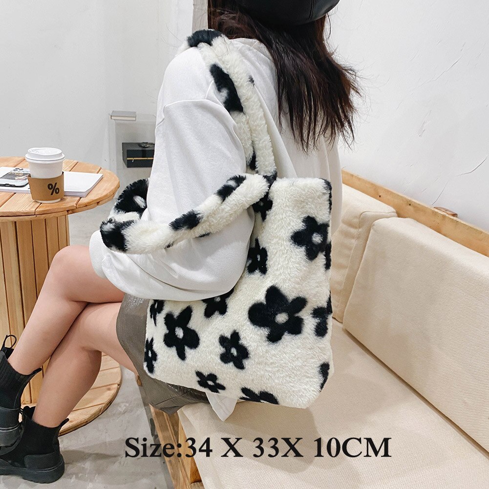 Neue Winter Flauschige Großen Schulter Tasche Für Frauen Leopard Zebra-Print Unterarm Taschen Liebe Herz Muster Weichen Plüsch Warme Pelz tote Taschen: Style 6