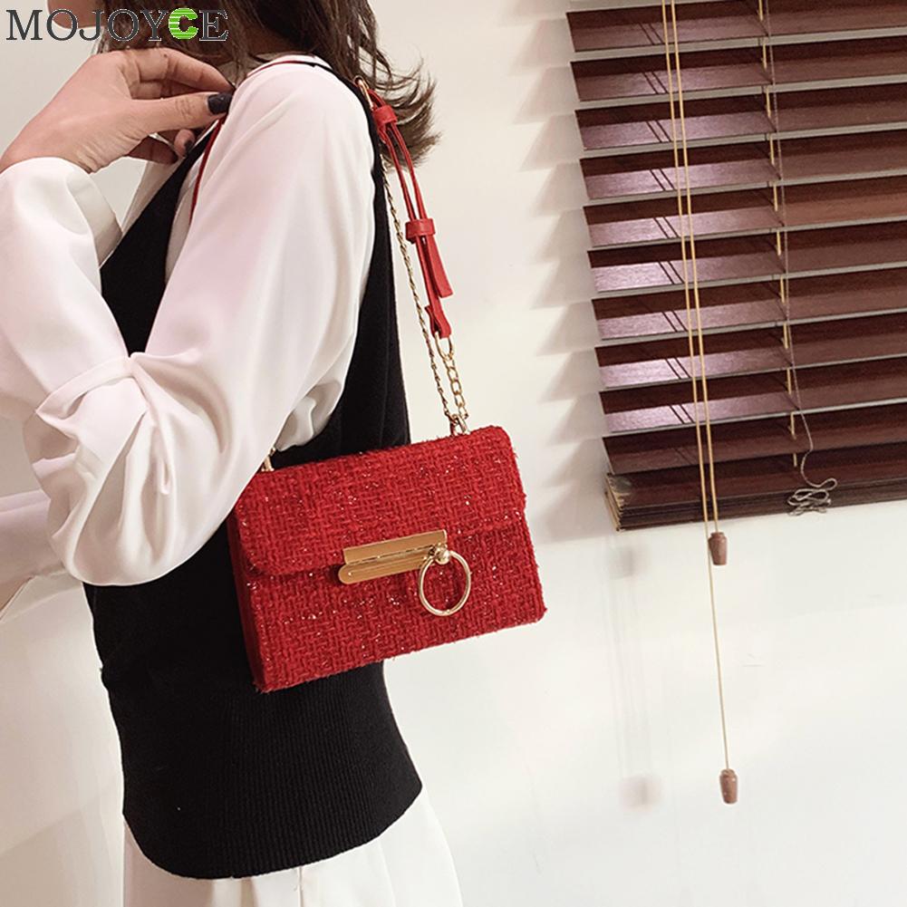 Retro wollen schoudertas voor dames, vierkante kleine crossbody-reistas