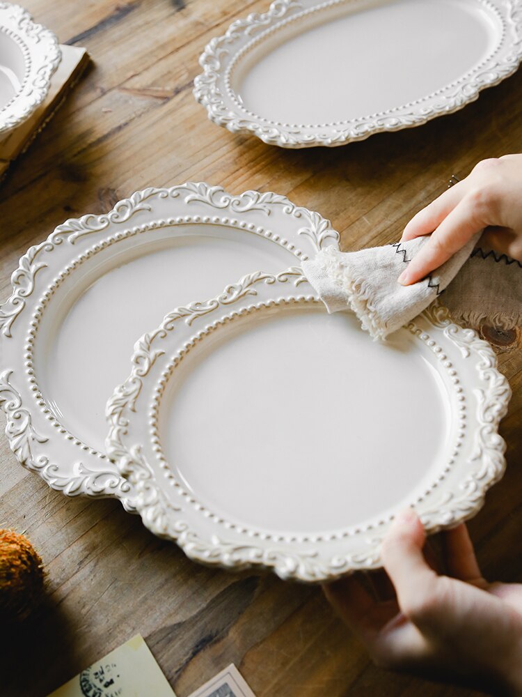 Assiette à dîner en céramique 8-10 ", Style Baroque français rétro, en relief, de Style palais, vaisselle européenne, assiettes à dîner occidentales, bol à soupe