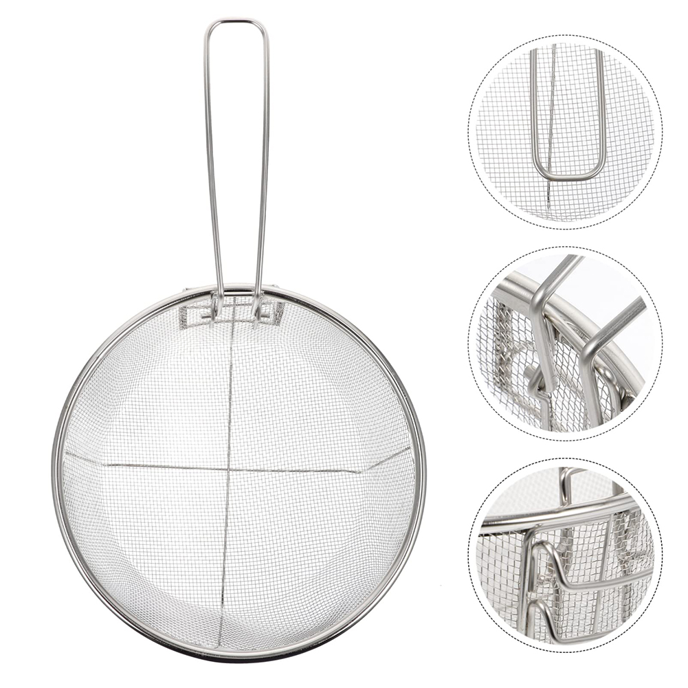 Cesta coladora para freír patatas fritas de acero inoxidable, utensilios de cocina, cesta para freír desmontable, freidora redonda de cocina, malla de alambre de 20x20cm