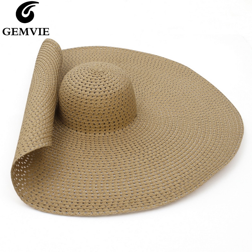 GEMVIE Oversized Straw Hat Summer Women Hat Packable Big Wide Brim Sun Beach Hat