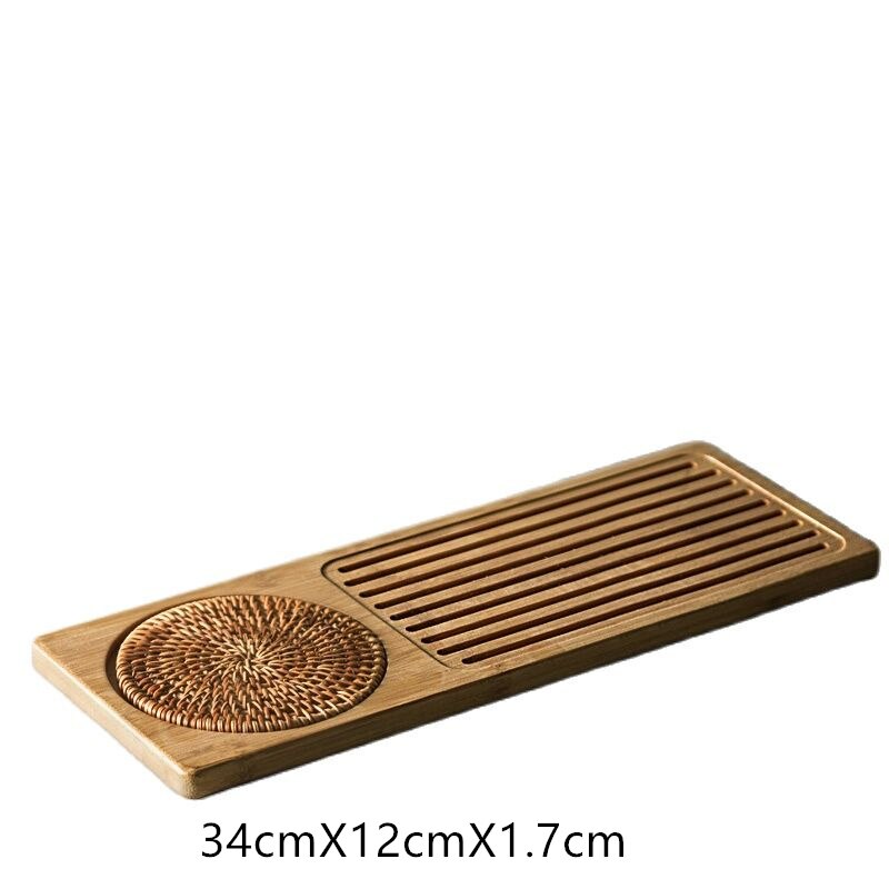 Solid Bamboo Wood Tea Tray Rattan Mat Rectangle Serving Table Plate Storage Dish for Hotel Tea Plate Accessories Saucer: A