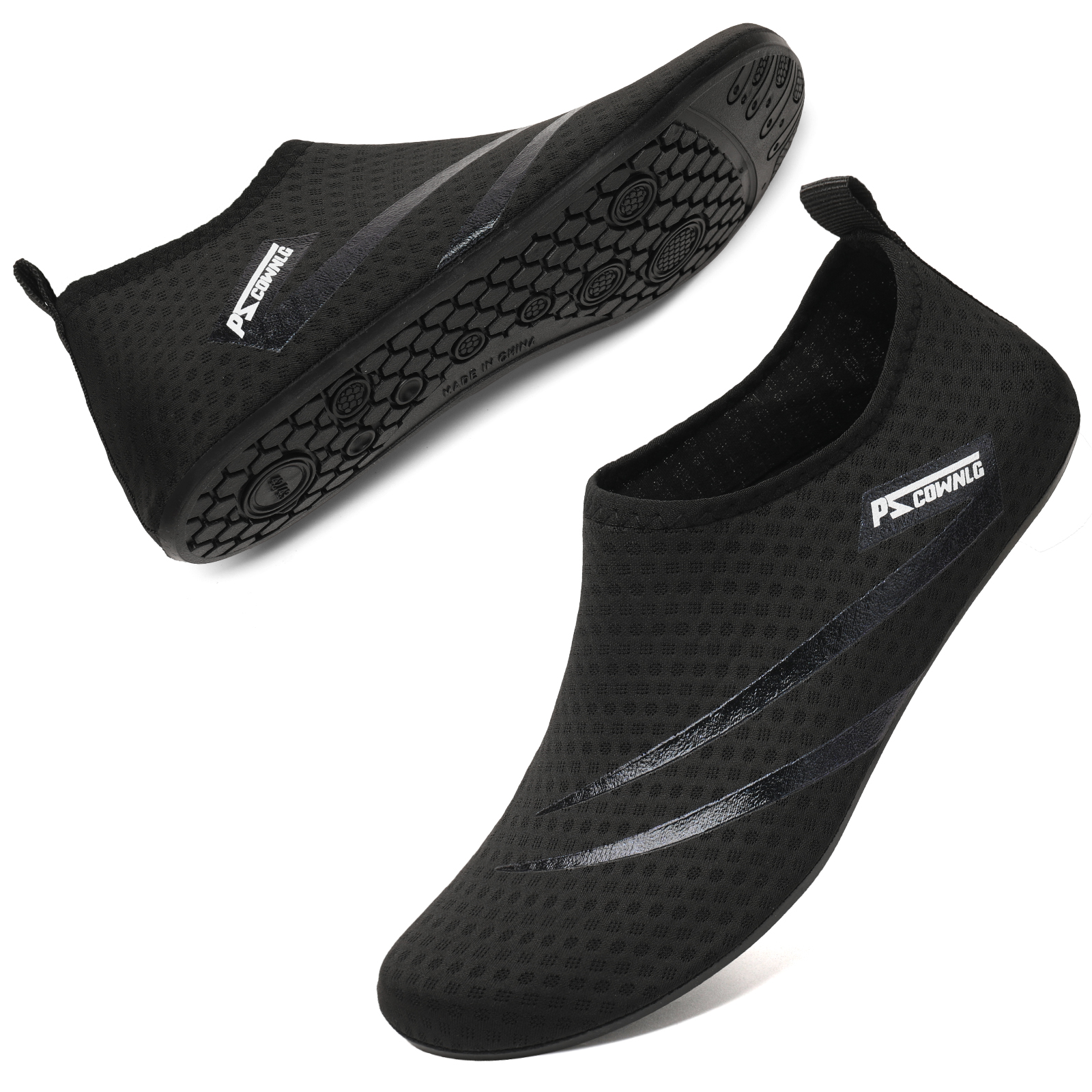 Nisex água antiderrapante tênis natação mergulho meias verão aqua praia sandália sapato plano à beira-mar chinelo para homens: Preto / 44 2/3