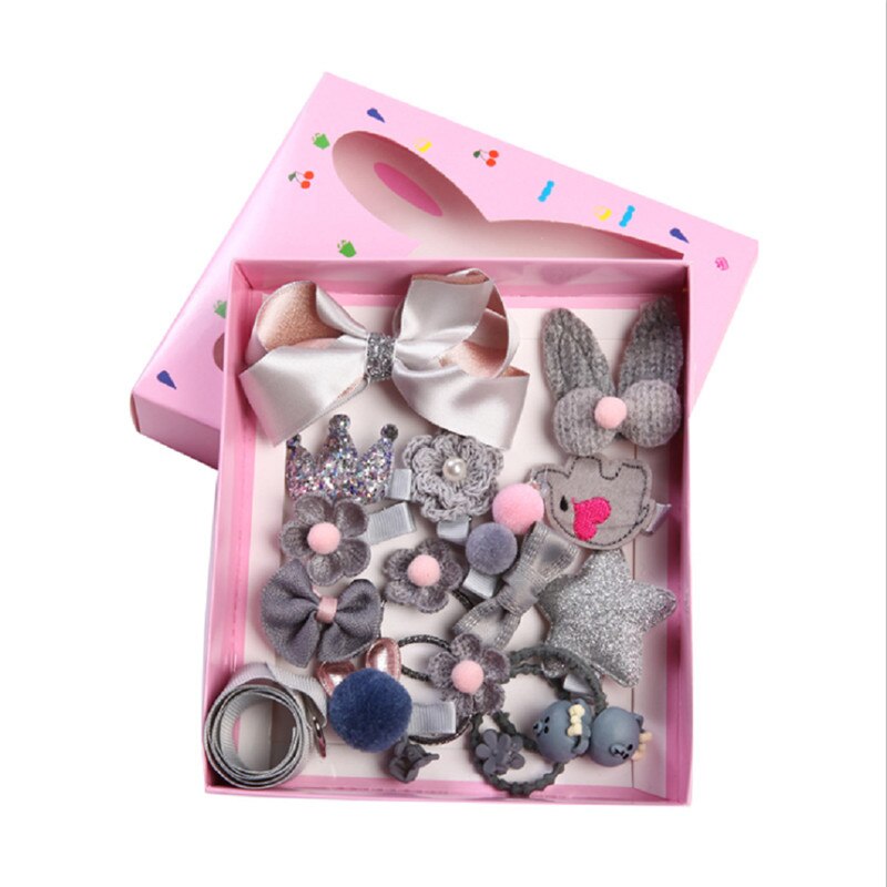 18 stks/doos Kinderen Leuke Haaraccessoires Set Baby Stof Boog Bloem Haarspelden Haarspeldjes Haar clips Meisjes Hoofdtooi Leuke