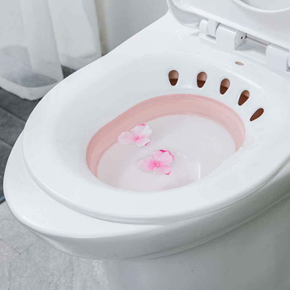 Foldbart hoftebadekar sitzbad til toilet moderskabshæmorider undgå huk: Lyserød