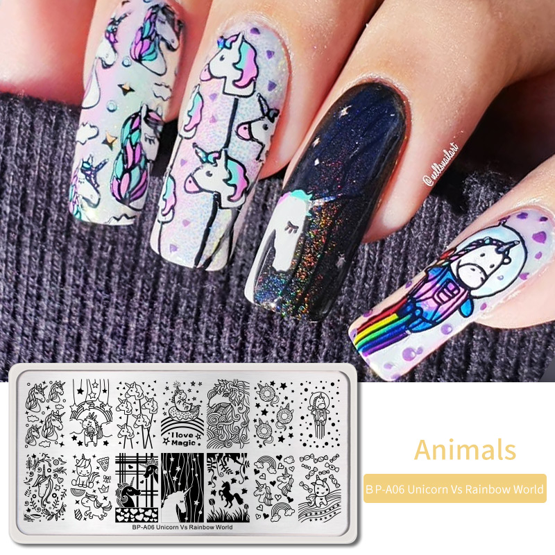 BORN PRETTY-placas para estampación, plantillas de estampado con motivos de animales bonitos, mariposas, manicura rectangular, impresión DIY de placas para uñas: BP-A06