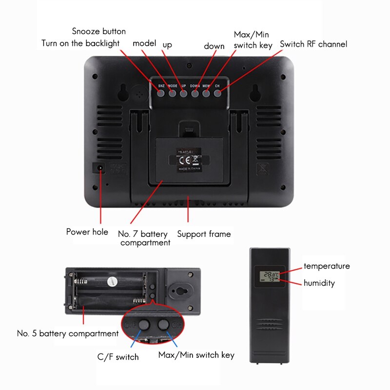 Multi Function Wireless Weather Clock With Color Screen Weather Forecast And Wall-Mounted Clock EU Plug