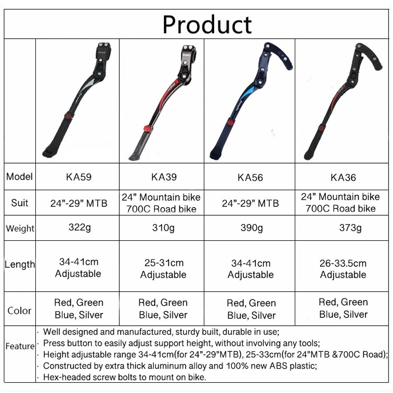 Easydo 24 " -29 " mtb racefiets standaard parkeerrekken mountainbike ondersteuning zijstandaard voetensteun verstelbaar 34-41cm