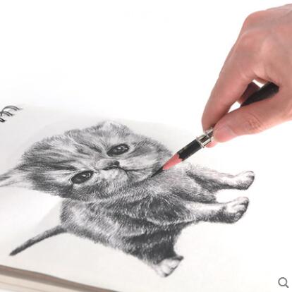 Multifunktionel blyant trækulforlænger 2 stk / lot skitse udtrækkeligt forlængelsesmetal roterende penholder med blyantskarpe